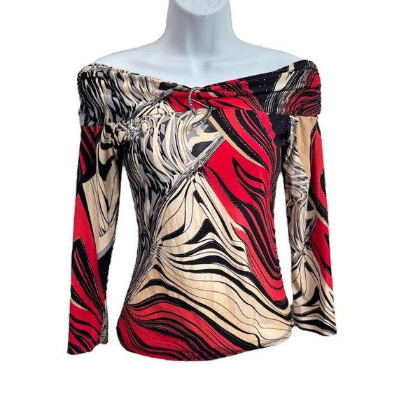 Vintage Off-Shoulder Top - Red and Black - Picture 1 of 6
